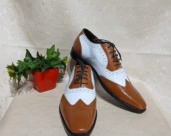 Handmade Two-Tone Leather Oxford Brogues - Wingtip Dress Shoes