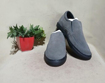 Men's Handmade Grey Suede Slip-On Sneakers: Casual Low-Top Shoes
