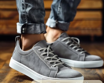 Grey Leather Sneakers With White Sole | Causal Jeans Footwear Stylish Design Shoes For Boys | 3" Inch Height Increase