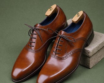 Tan Leather Elowen Brogue OXFORDS - FORMAL SHOES | Causal Shoes