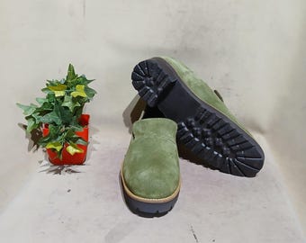 Handmade Olive Green Suede Loafers: Men's Leather Slip-Ons
