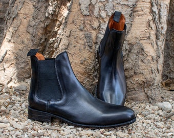Botas Chelsea de piel negra: zapatos con alzas de estilo italiano hechos a mano