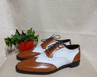 Handmade Two-Tone Leather Oxford Brogues - Wingtip Dress Shoes