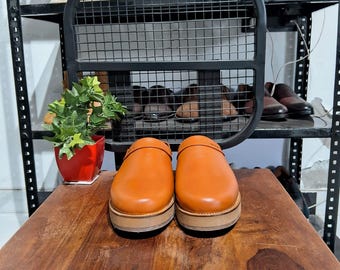 Men's Handmade Tan Leather Mule Loafers: Slip-On Casual Shoes