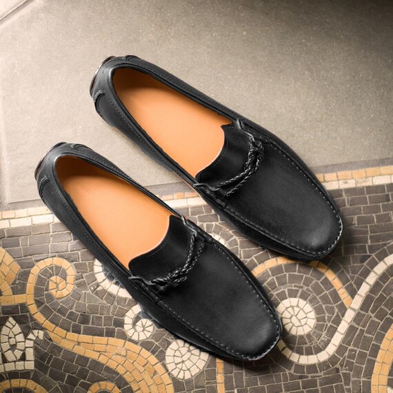 Handmade Leather Driving Loafers: Grey South American Leather Men's Shoes