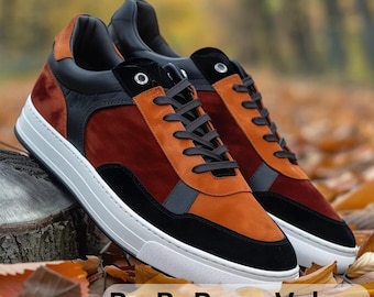 Multi-Color Suede Leather Sneakers: Height Increase Lace-Ups