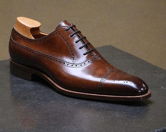 Brown Italian Leather Brogue Oxfords: Goodyear Welted Formal Shoes