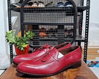 Men's Handmade Red Leather Height Increasing Loafers: Classic Lace-Up Slip-On