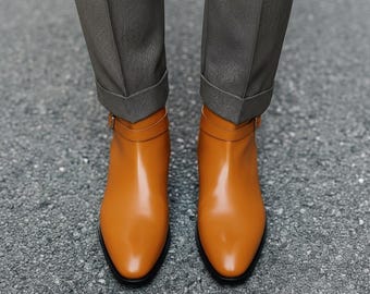 Botas Jodhpur em couro castanho | Botas de cano curto com fivela feitas à mão