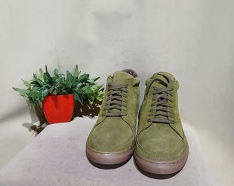 Olive Green Suede High Top Sneakers: Handmade Comfort Shoes