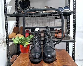 Handmade Italian Leather Motorcycle Boots: Men's High Combat Boots