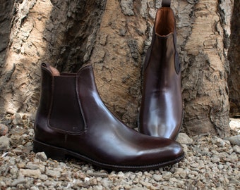 Sapatas de elevador com aumento de altura de 3 polegadas | Botas Chelsea de couro italiano marrom