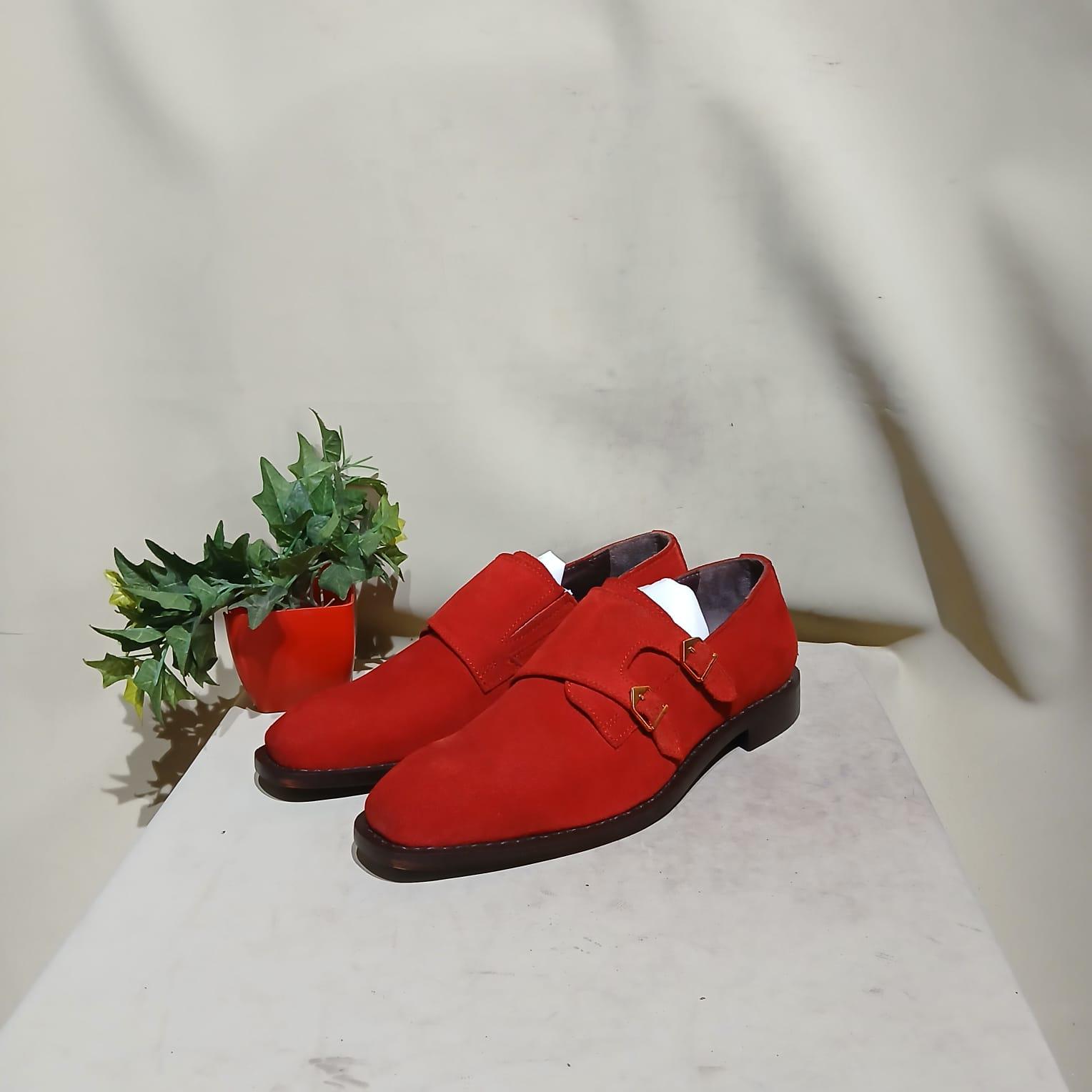 Men\'s Red Suede Monk Strap Buckle Creepers Monk Strap Dress Shoes Men main image 2