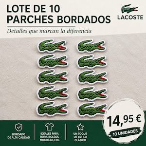 Lacoste Vintage – Lote de 10 Parches Bordados de Cocodrilo Verde – Parches para Ropa, Chaquetas y Customización
