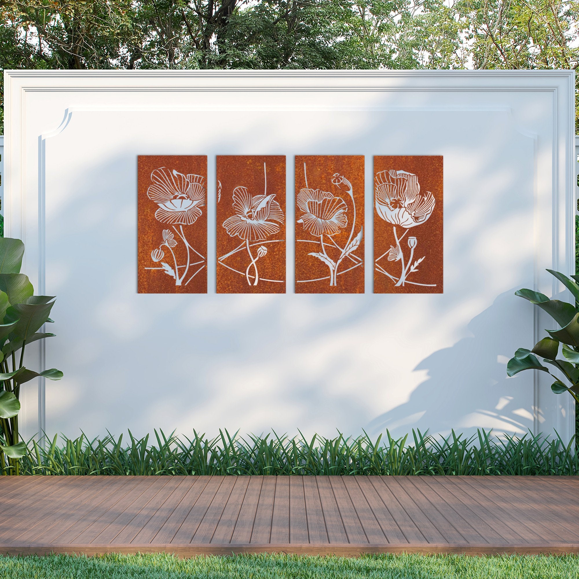 Rusted Corten Steel Wall Art Set Large Wall Art Flowers Etsy