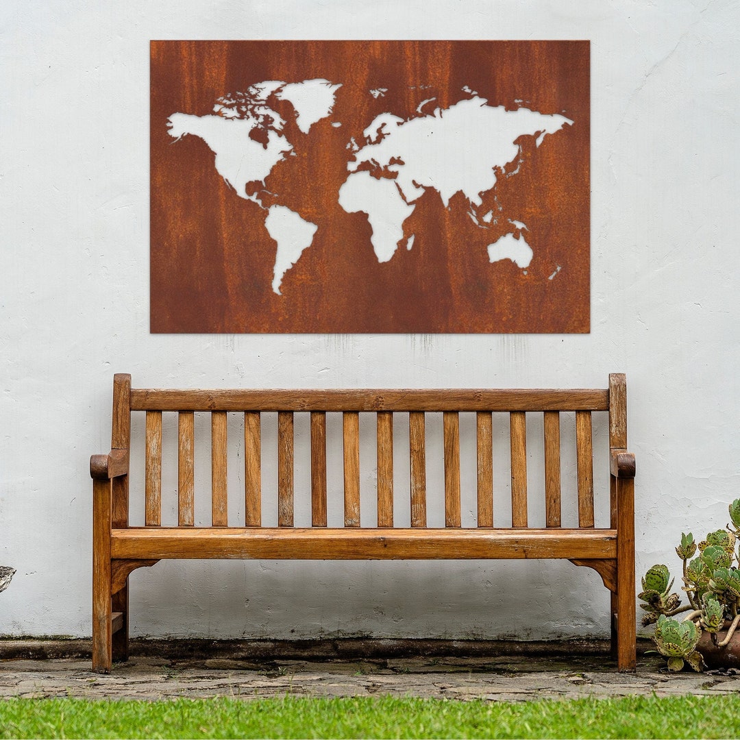 Rusty Corten Steel World Map Etsy