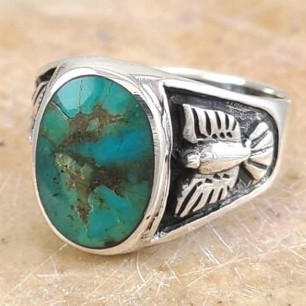 Turquoise Eagle Gemstone Ring, Ottoman Style Men’s Ring, Statement Ring, 925 Sterling Silver Ring, Designer Ring, Popular Gift Ring, Tk205