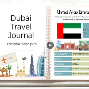 Dubai & UAE Kids Travel Journal | Printable Activities | Learning Games | Homeschool Geography | UAE Flag | Airplane Activity Sheets