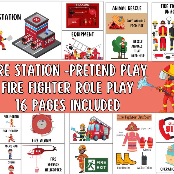 Fire safety learning activity, Fire Station Pretend Play Printable, firefighter dramatic play, preschool toddler daycare, DIGITAL DOWNLOAD