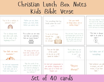 Set of 40 Christian Lunch Box Notes | Printable Bible Verse Cards for Kids| Lunch Box Notes Scripture | Faith Lunch Box Notes