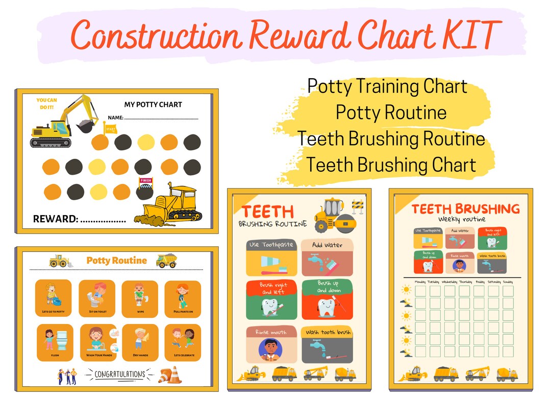 Potty Reward Chart Kit Construction Potty Training Chart Instant ...