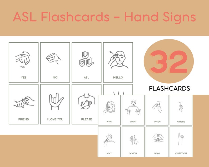 ASL FLASHCARDS , Hand Signs , Communication Autism Signals, Sign