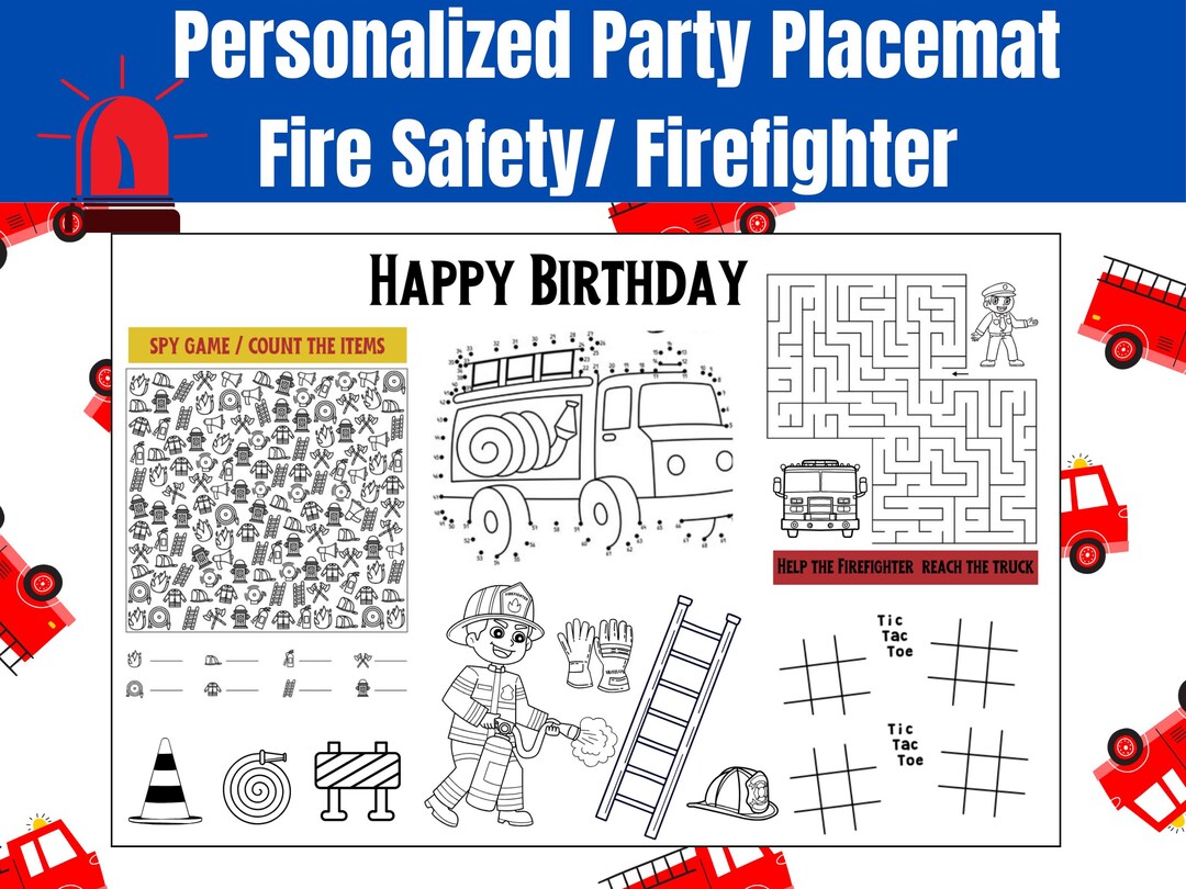 Firetruck Printable Placemat | Firefighter Birthday Coloring Page ...