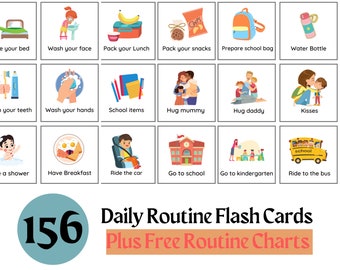 156 picture Routine Cards for kids + 4 Routine Chart ,Visual Schedule Cards, Toddler Morning Evening  daily Printable Routine Chart