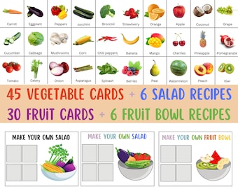 Vegetable & Fruit Learning Cards – 78 Real Photo Flashcards + 12-Page Toddler Game | Montessori Homeschool Printable | PDF Download