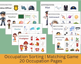 Community Helpers Printable Activity | Toddler Busy Book | Preschool Worksheet  | Kindergarten | Kids Occupation Sorting | Matching Game