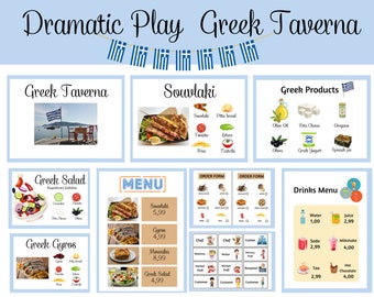 Greek Taverna Restaurant Dramatic Play, Pretend Play, Classroom Dramatic Play, Home Dramatic Play, Playroom, Preschool kids Activities