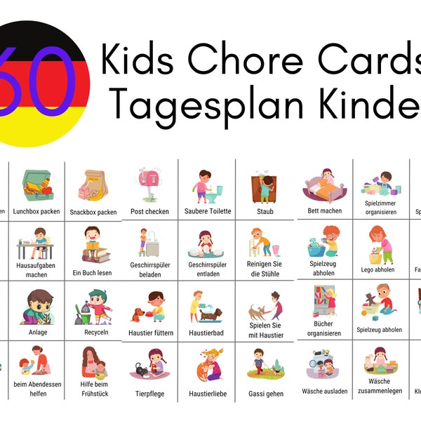 Tagesplan Kinder, montessori Routine Karten, Wochenplan Kinder, digitaler Planer, Daily Chore Cards Tedesco e grafico, Programma per bambini, Digitale