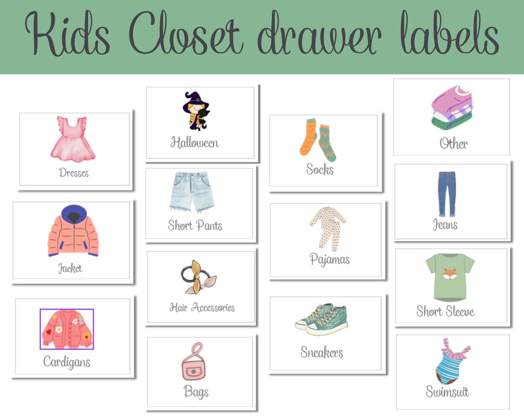 Printable Kids Clothing Dresser Drawers Closet Storage Labels Trofast ...