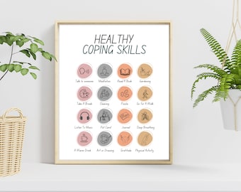 Healthy coping skills, therapy poster, self care, therapy office decor, therapy tools, therapy office art, mental health, counselor office