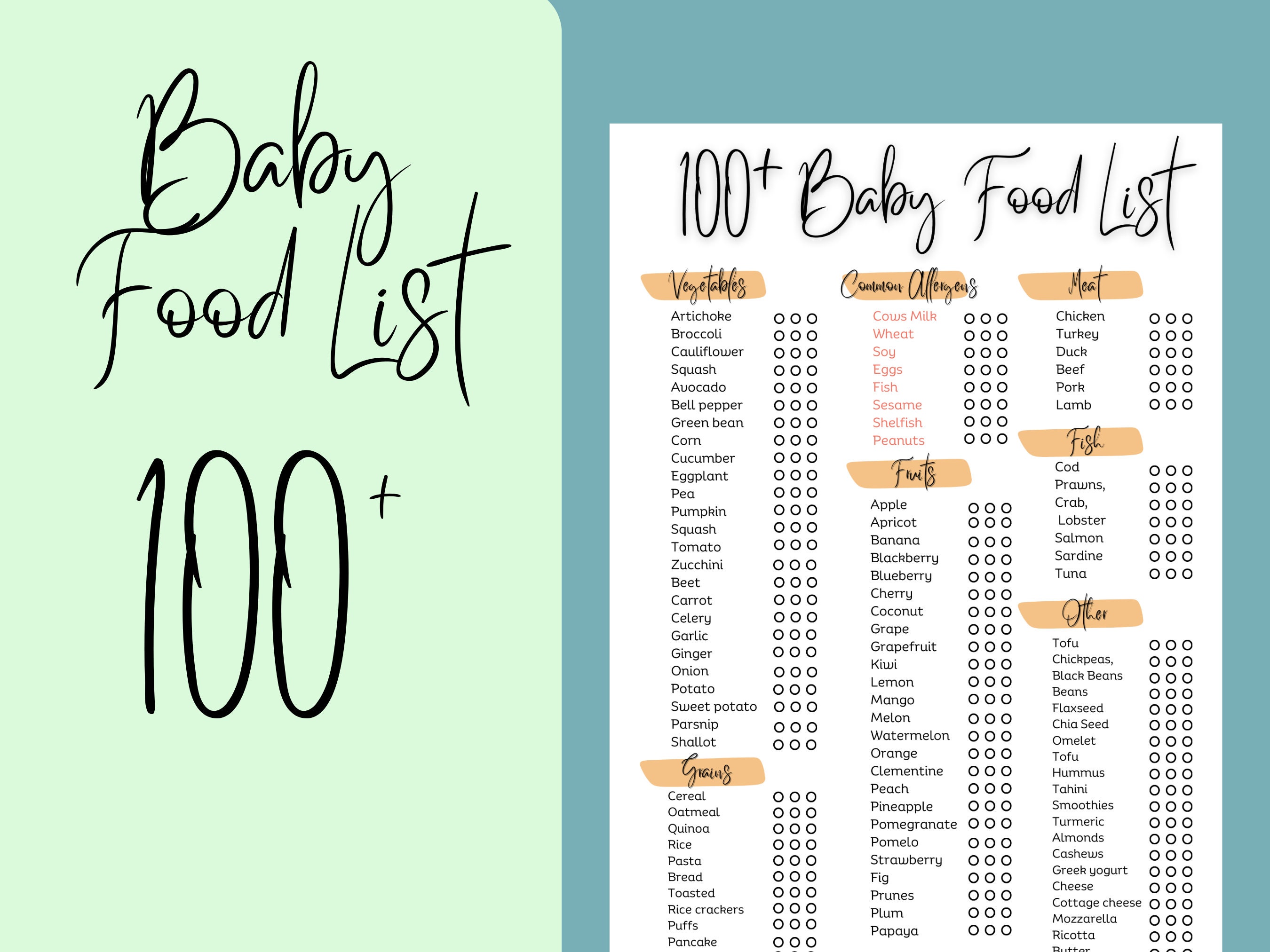 Baby BLW Food Tracker, Baby's First Food Checklist, Kids Solids Tracker