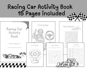 Printable Race Car Birthday Activity Book | 15 pages for kids party, Formula Coloring Pages, Wheels | Hot Cars | Games & Coloring Pages