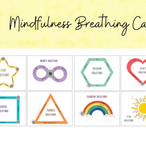 Mindfulness-ademhalingskaarten, ademhalingsvormen, meditatie-activiteit, gevoelens reguleren, kalmerende technieken voor kinderen, printables therapeut