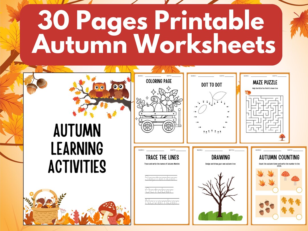 Printable Fall Worksheets & Activities – 30 Pages | Autumn Preschool ...