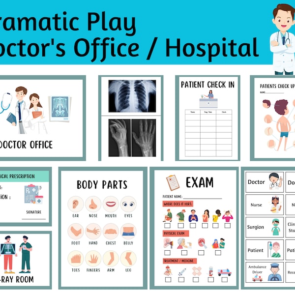 Doctor Printable pretend play, Clinic Hospital Dramatic Role Play ,Preschool Homeschool Activity ,Patient Exam , Kids learning through play