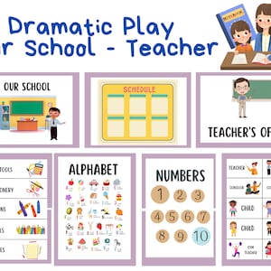 Juego de simulación imprimible para maestros / Juego dramático en el aula / Hojas de trabajo educativas / Juego de roles / Reglas del aula / Póster del alfabeto