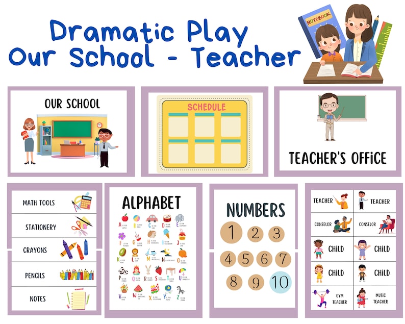 Teacher Pretend Play Printable, School Dramatic Play for Kids