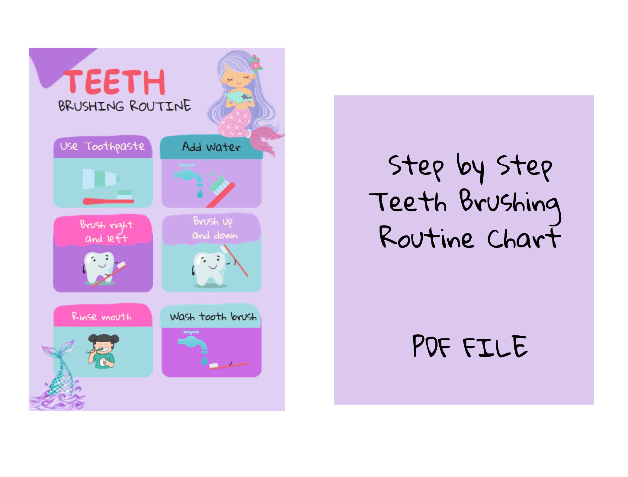 Teeth Routine Template Printable Teeth Brusing Chart Toddler Girl Routine Mermaid Theme - Etsy