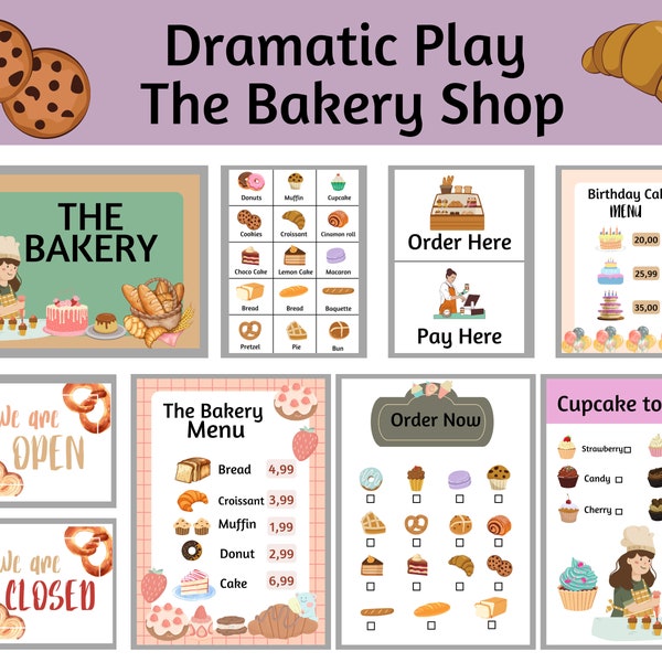 Bakery Shop Dramatic Play Kit ,Preschool Sensory Play , Home Dramatic Play , Bakery Pastry Chef, Playroom,Bakery activities for preschooler