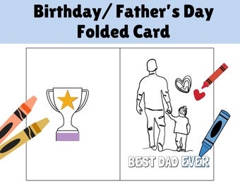 Carte d&#39;anniversaire papa à colorier, carte de voeux pour papa, carte de voeux à colorier, meilleur papa de tous les temps, carte de fête des pères, carte numérique bricolage