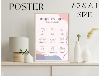 Set of Sign language printable poster and ASL flash cards, Baby first words, ASL learning flash cards for beginners, school activity