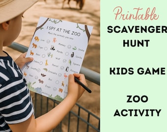 kids zoo scavenger hunt printable activity, i spy at zoo homeschool activity, print at home kids scavenger hunt, animals learning worksheets