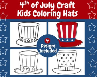 4th of July Kids Craft Hat Printable – Patriotic Headband DIY Activity for Children – Independence Day Classroom or Party Craft