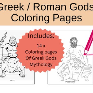 Printable Greek Mythology Art – Kids Coloring Book & Learning Activity - Ancient Greek Gods and Goddesses – Fun history learning