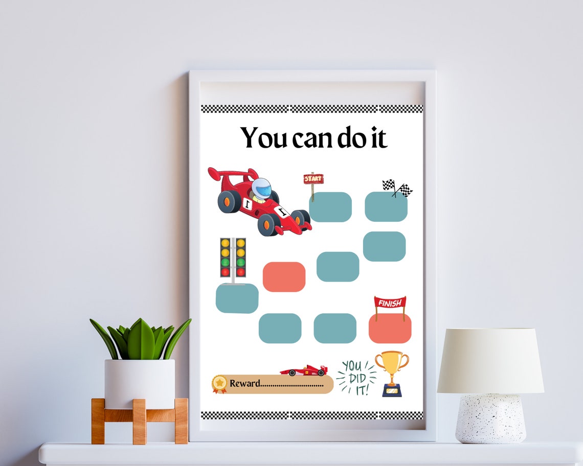 Printable Racing Car Reward Chart, Cars Kids Behavior Chart, Chore