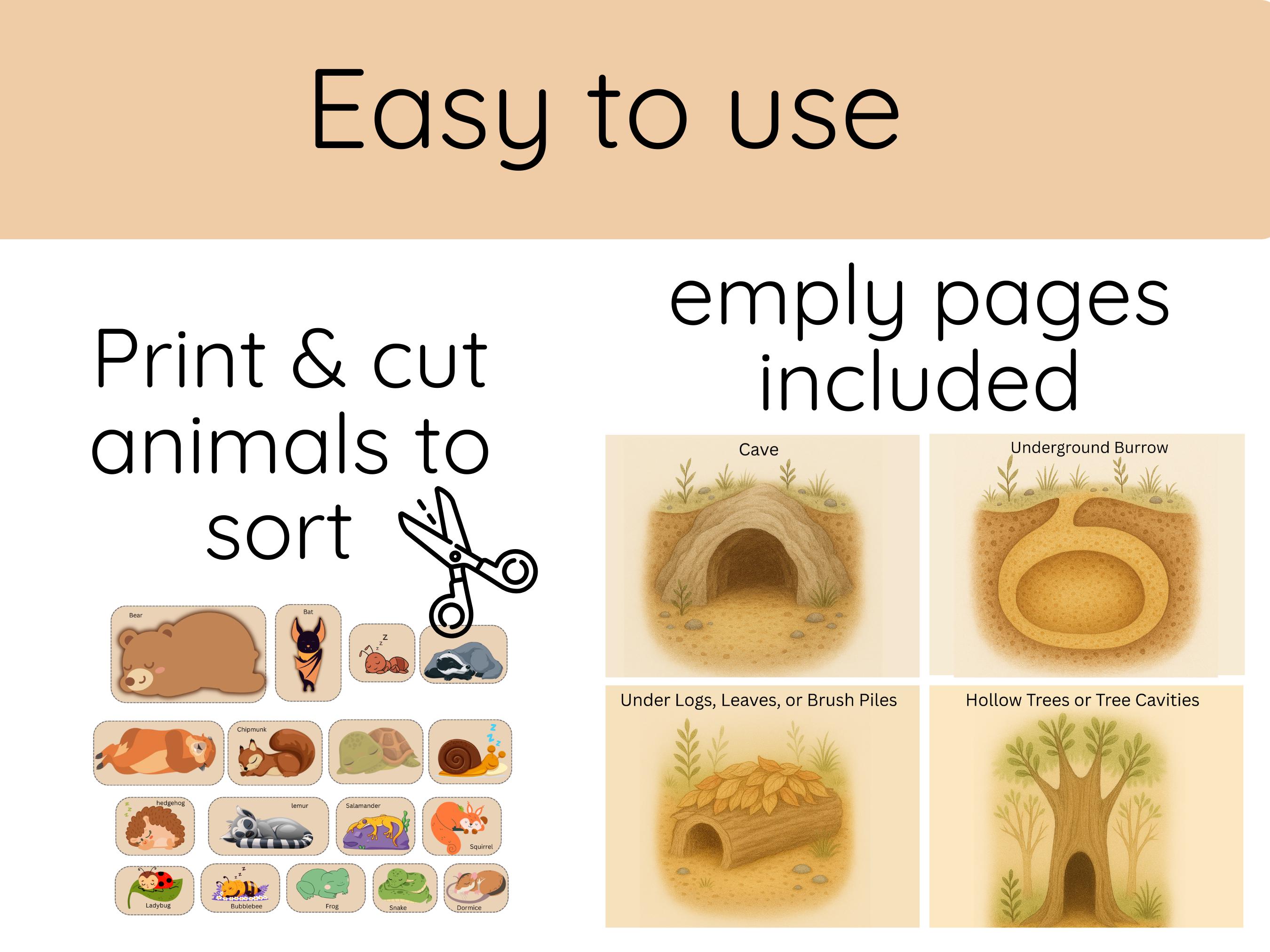 Hibernation Sorting Activity for Kids | Printable Animal Habitats ...